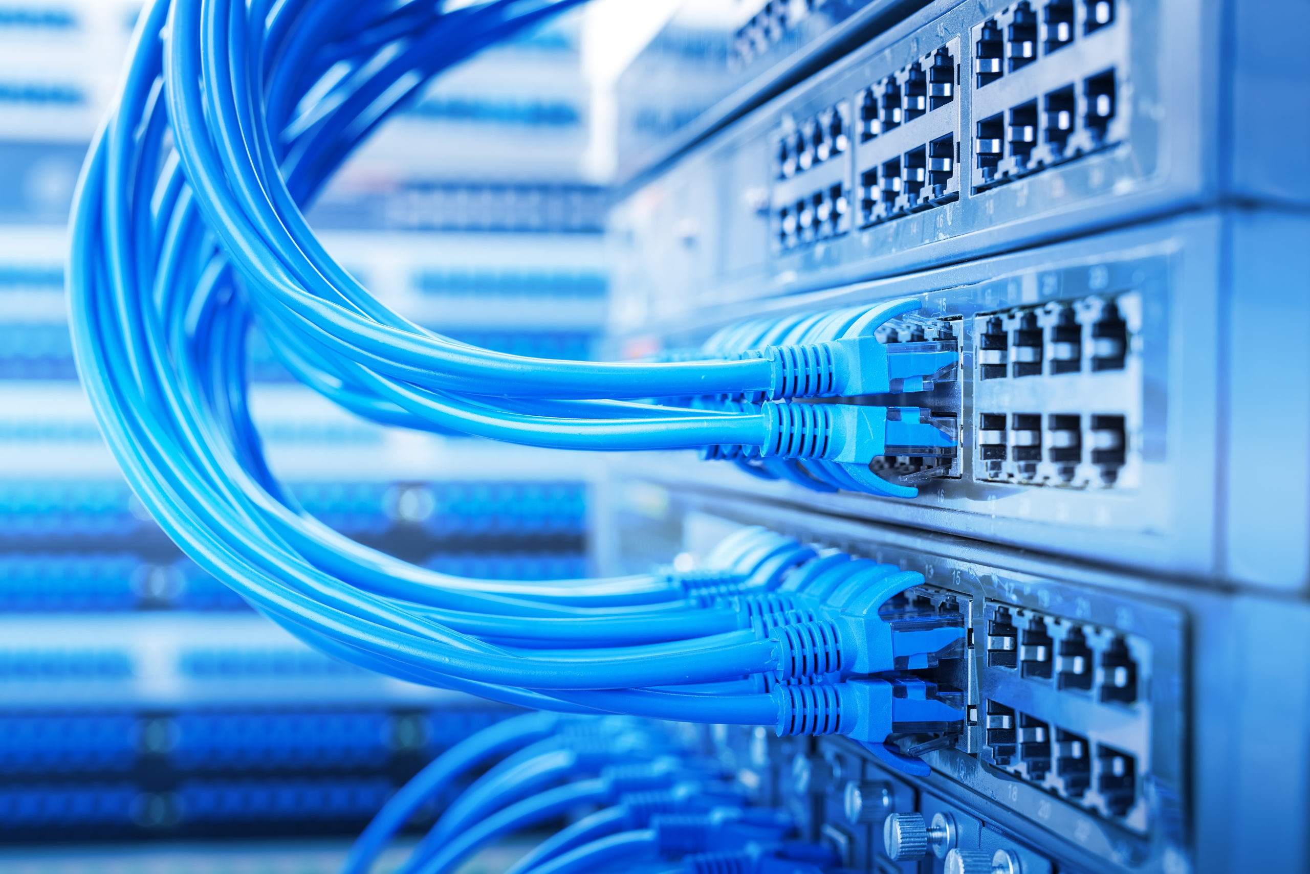 Network switch and ethernet cables,Data Center Concept