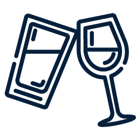 icon of a beer glass and wine glass toasting