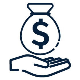 icon of a hand holding a bag of money